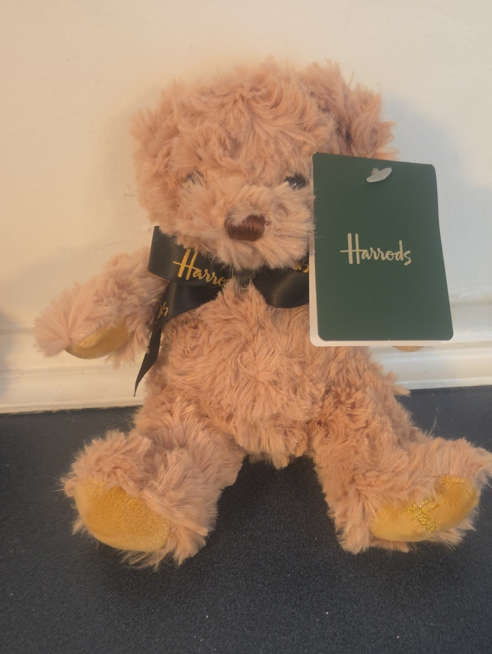 Harrods Blush Pink Plush Teddy Bear with Gold Paw Details